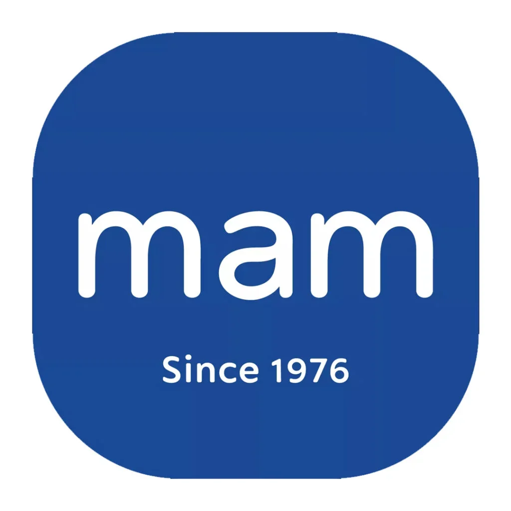 MAM logo in a blue rounded square with the text 'mam' and 'Since 1976' in white.