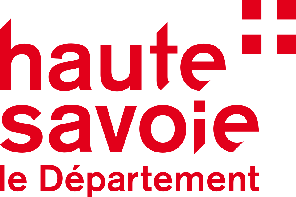 Logo du département de la Haute-Savoie, avec le texte en rouge sur fond noir, comprenant une croix blanche en haut à droite.