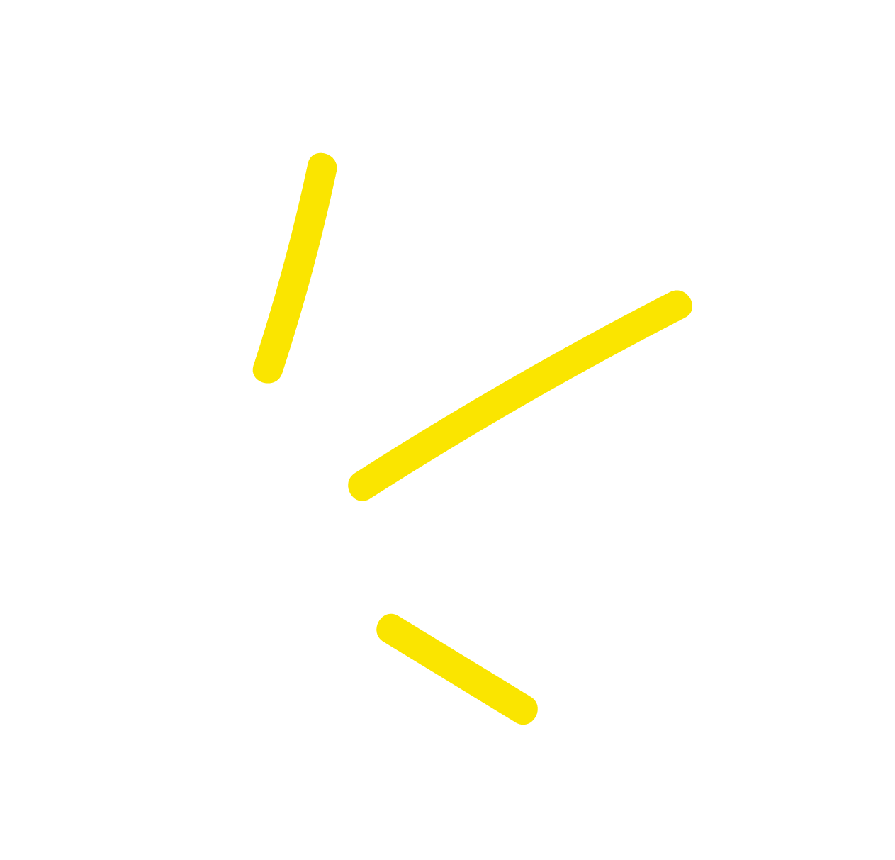 Diagram met drie gele lijnen en een cirkel, met de nummers 1, 2 en 3 en een zwart achtergrond.