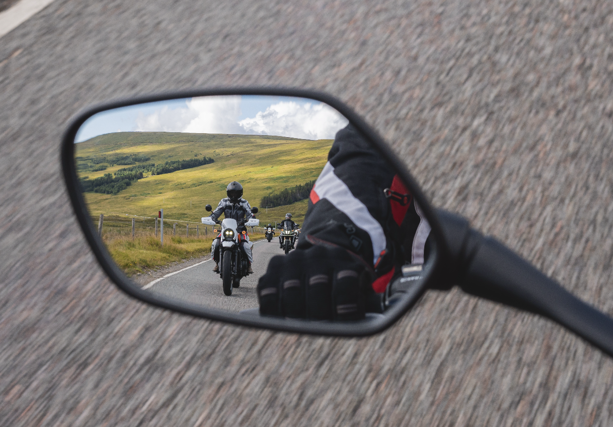 Motorcycle mirror view, nature