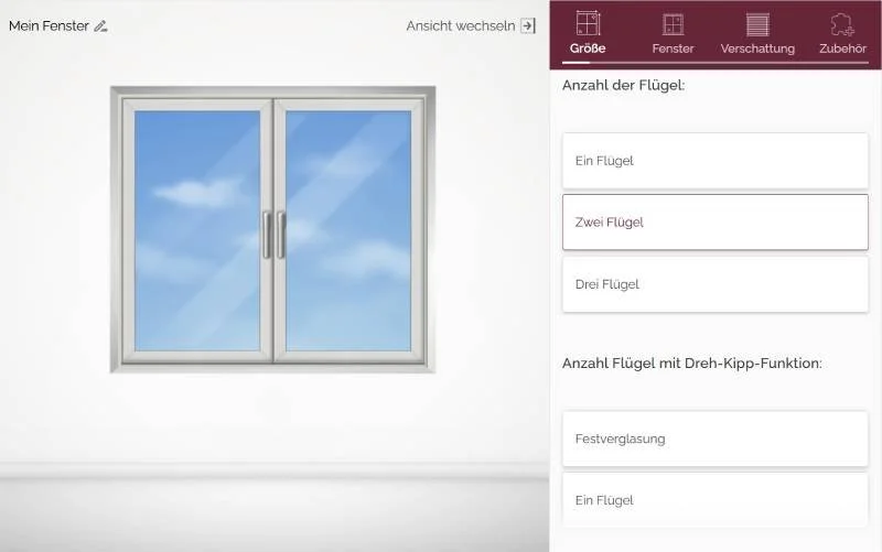 Screenshot des Warema-Fensterkonfigurators
