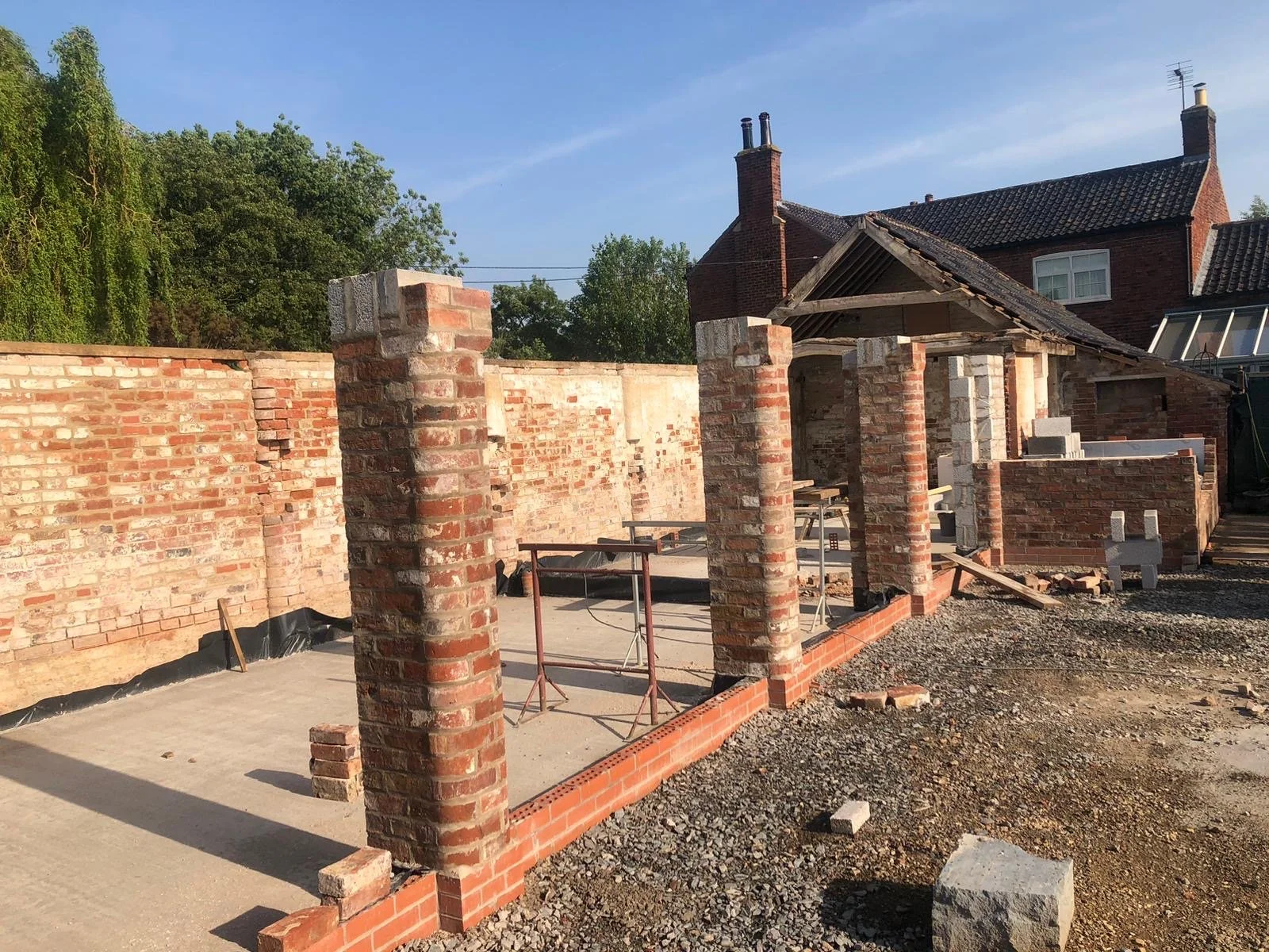 Construction progress on a barn conversion in Staunton, showcasing expert masonry workmanship and attention to detail.
