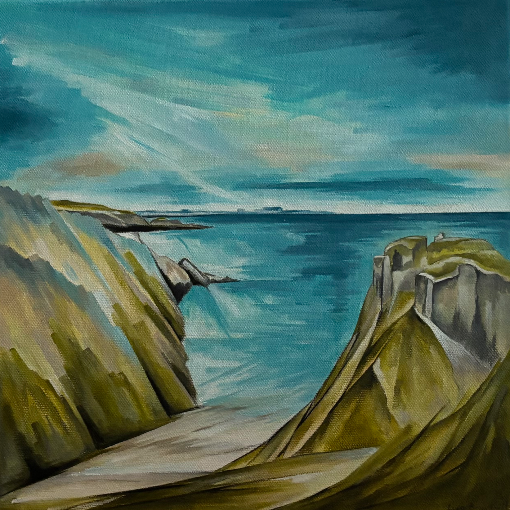 findlater castle 
oil on canvas  - 33 x 33cm (framed)  £425