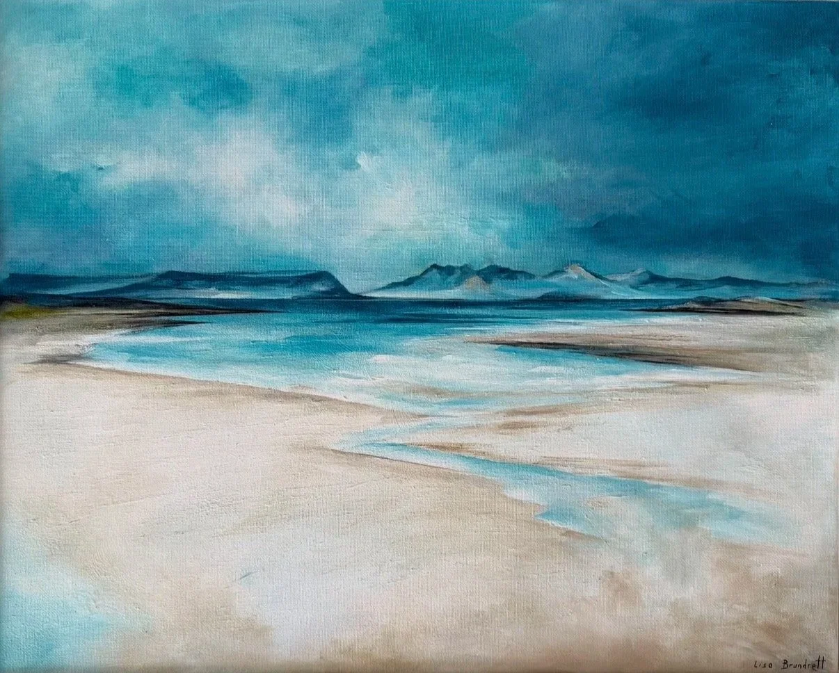 eigg and rum from arisaig -  oil on canvas 
 43 x 53cm - £470