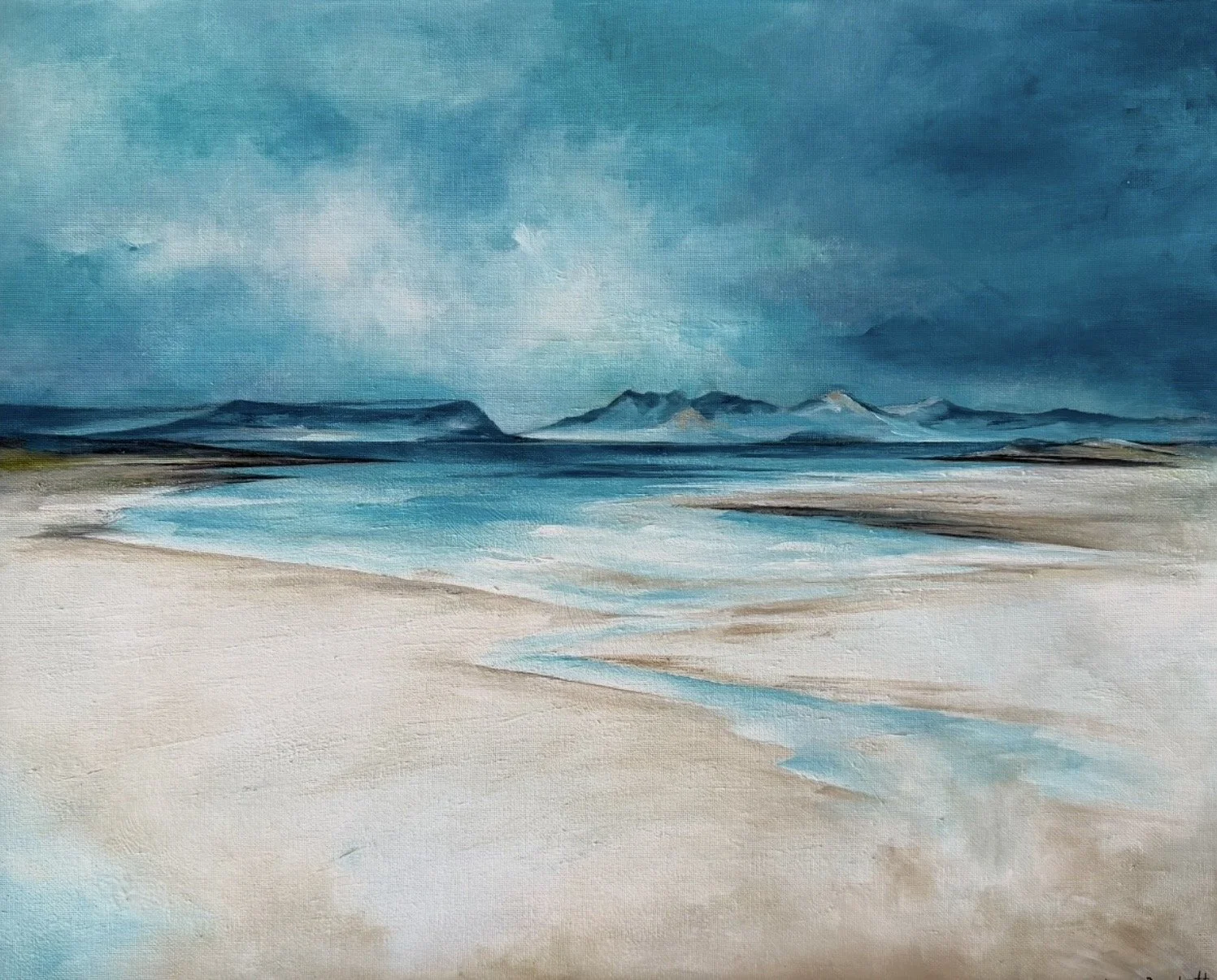 eigg and rum from arisaig | oil on canvas 
 | 43 x 53cm | £470