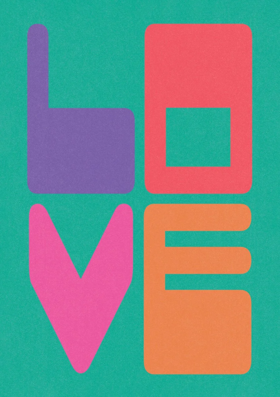 LOVE by graphic artist Paul Scott.  Printed on Heavyweight archival 260gsm matte paper using fade resistant inks. 100% cotton rag , Acid-Free. Design available in 5 colour options.