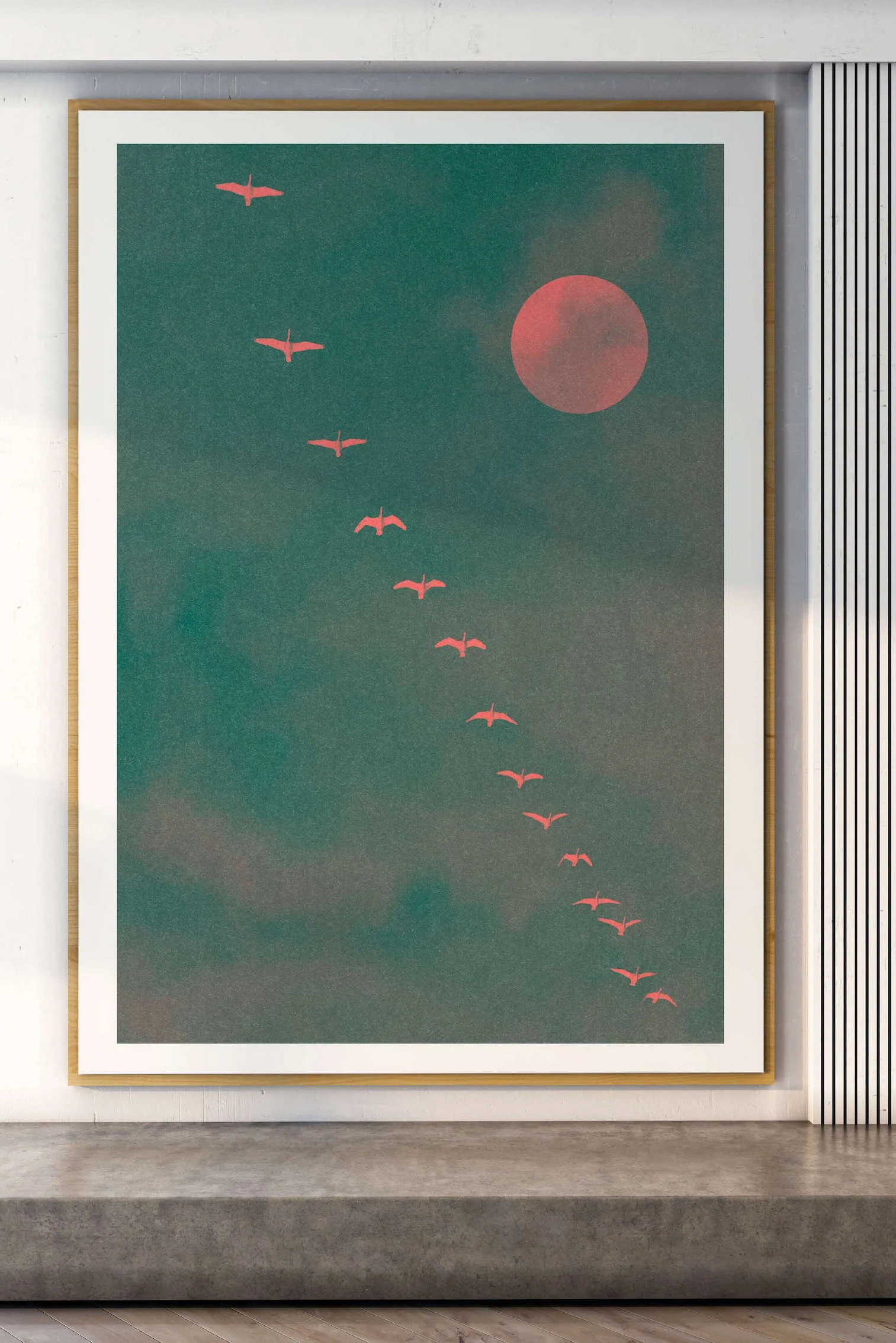 Flock #1 by graphic artist Paul Scott.  Printed on Heavyweight archival 260gsm matte paper using fade resistant inks. 100% cotton rag , Acid-Free. Design available in 3 colour options.