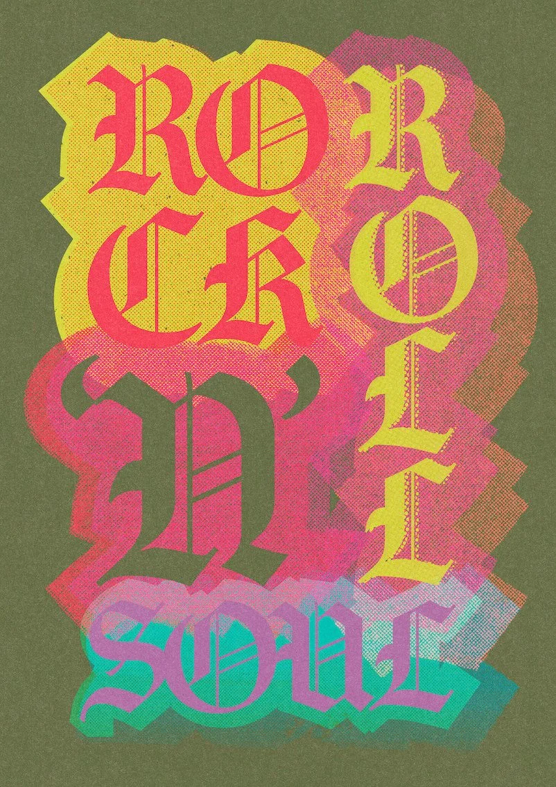 Rock 'n' Roll Soul by graphic artist Paul Scott.  Printed on Heavyweight archival 260gsm matte paper using fade resistant inks. 100% cotton rag , Acid-Free. Design available in 4 colour options.
