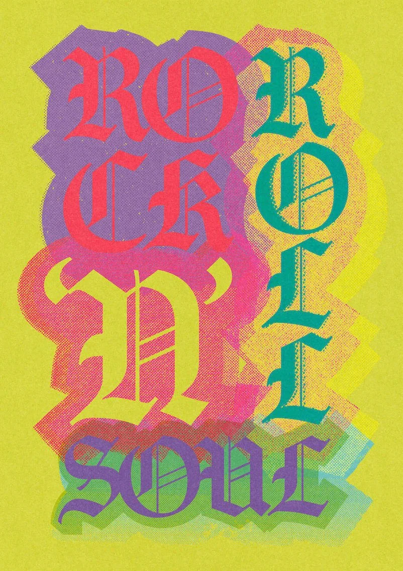 Rock 'n' Roll Soul by graphic artist Paul Scott.  Printed on Heavyweight archival 260gsm matte paper using fade resistant inks. 100% cotton rag , Acid-Free. Design available in 4 colour options.