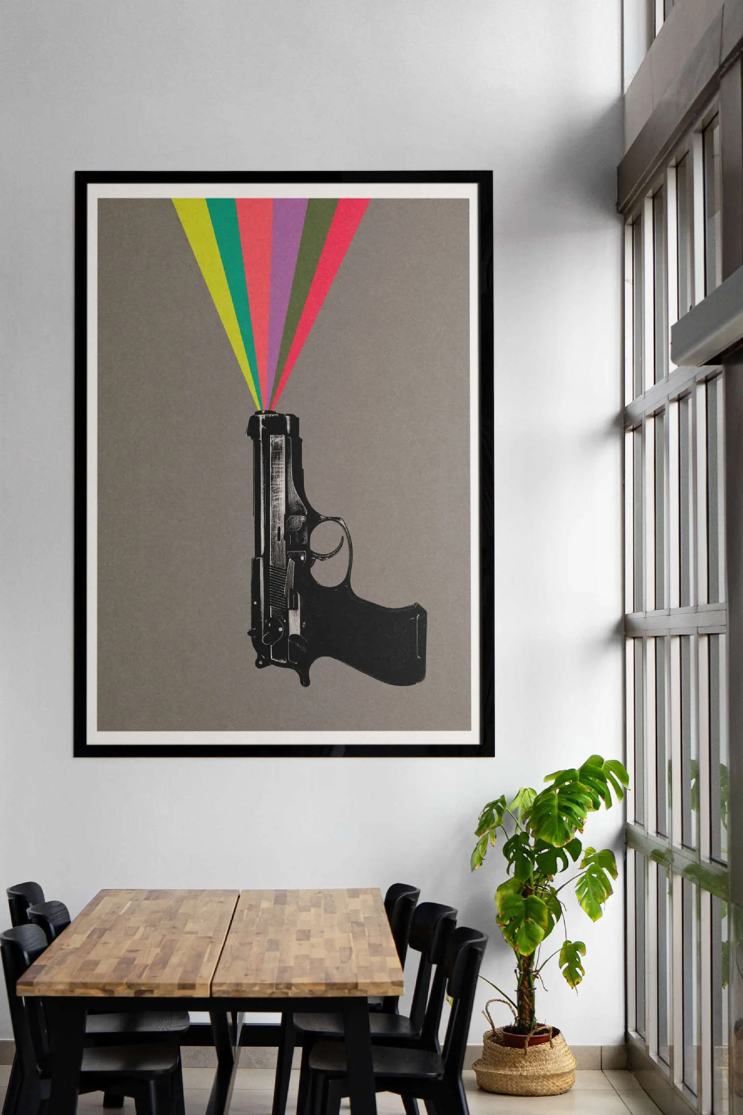 Friendly Fire #3 by graphic artist Paul Scott.  Printed on Heavyweight archival 260gsm matte paper using fade resistant inks. 100% cotton rag , Acid-Free. Design available in 4 colour options.