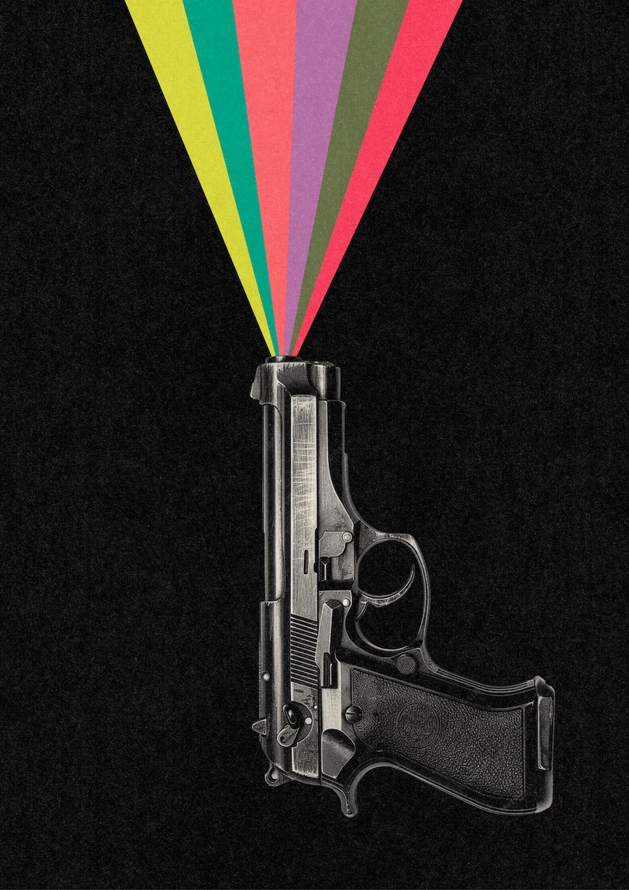 Friendly Fire #3 by graphic artist Paul Scott.  Printed on Heavyweight archival 260gsm matte paper using fade resistant inks. 100% cotton rag , Acid-Free. Design available in 4 colour options.