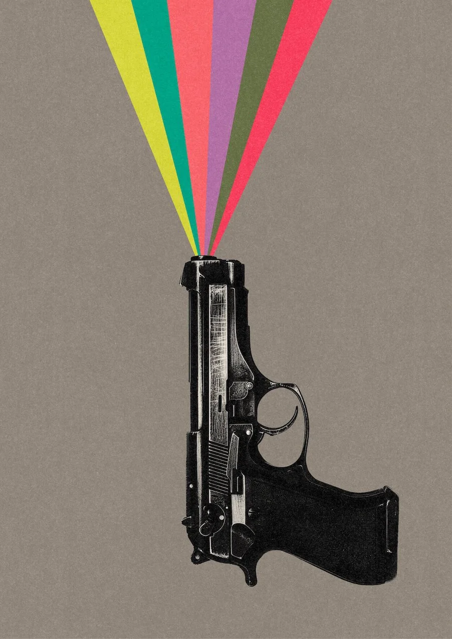 Friendly Fire #3 by graphic artist Paul Scott.  Printed on Heavyweight archival 260gsm matte paper using fade resistant inks. 100% cotton rag , Acid-Free. Design available in 4 colour options.