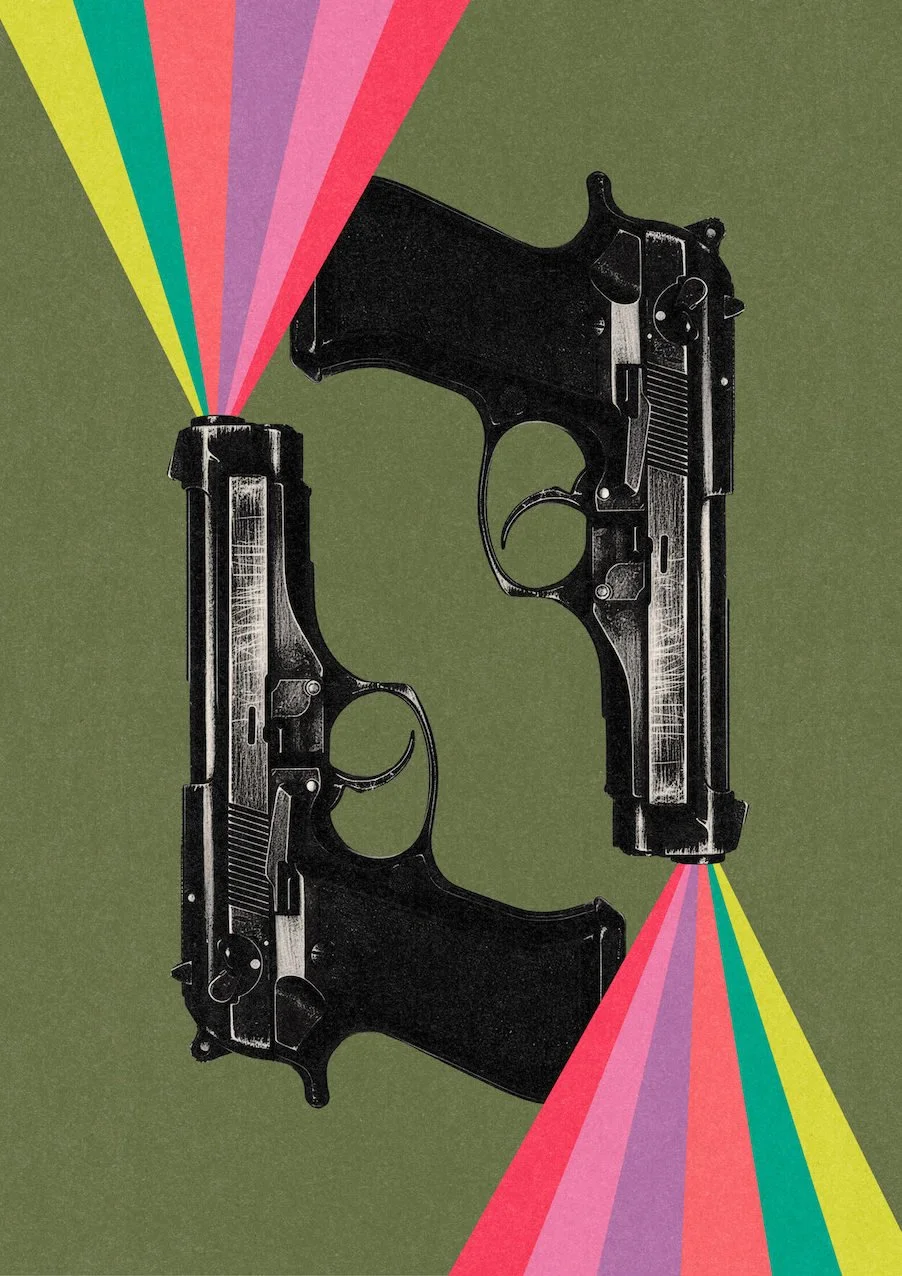 Friendly Fire #4 by graphic artist Paul Scott.  Printed on Heavyweight archival 260gsm matte paper using fade resistant inks. 100% cotton rag , Acid-Free. Design available in 4 colour options.