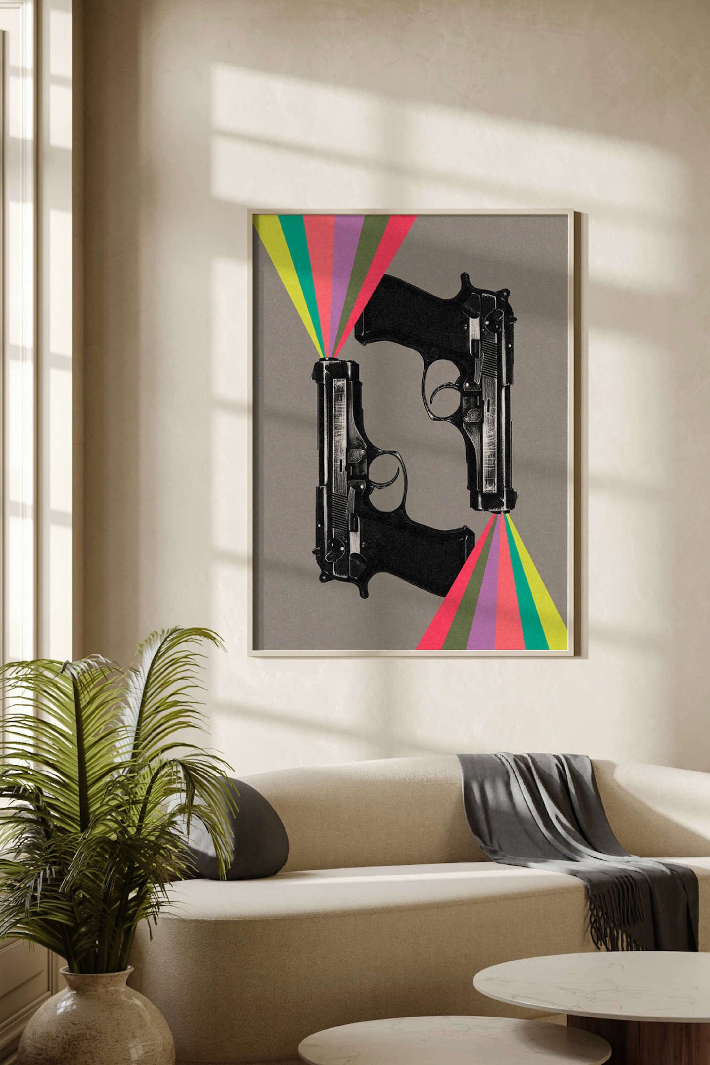 Friendly Fire #4 by graphic artist Paul Scott.  Printed on Heavyweight archival 260gsm matte paper using fade resistant inks. 100% cotton rag , Acid-Free. Design available in 4 colour options.