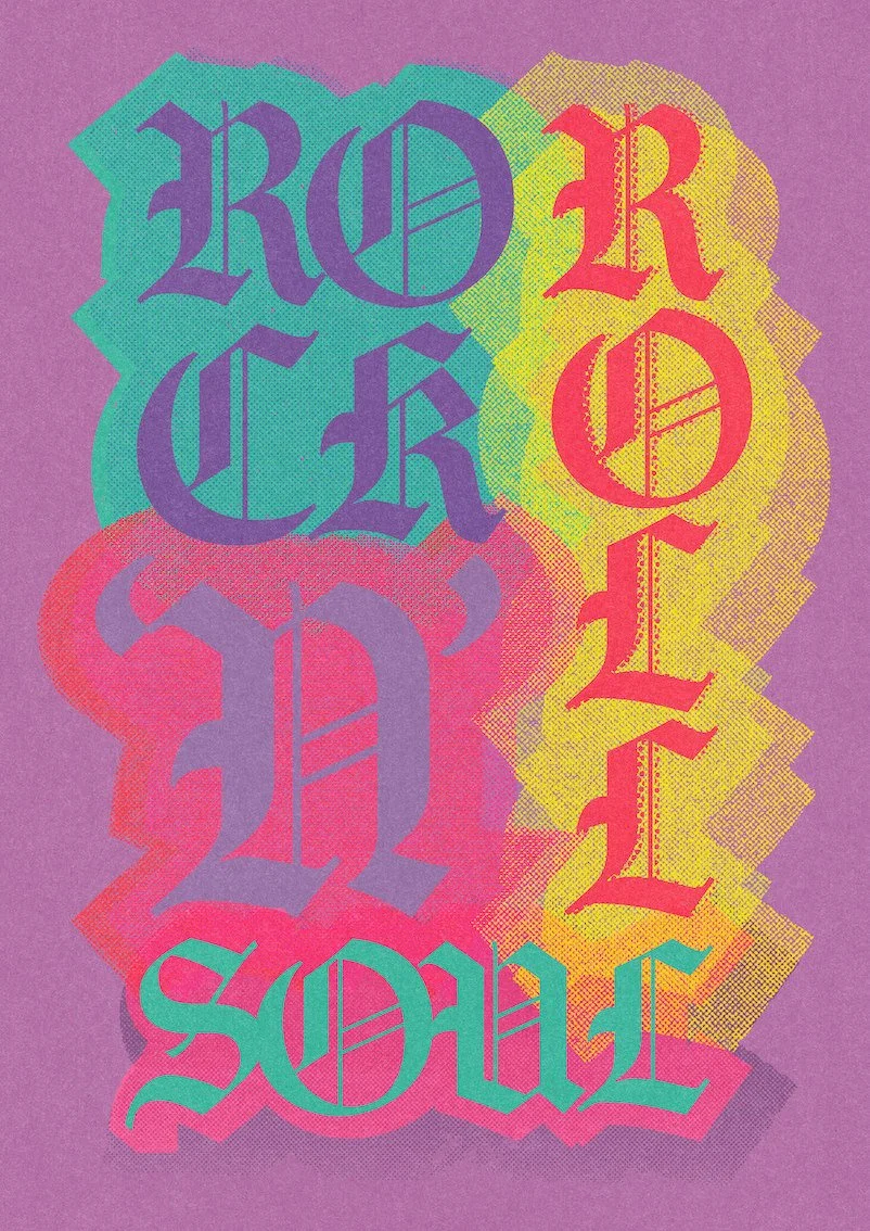 Rock 'n' Roll Soul by graphic artist Paul Scott.  Printed on Heavyweight archival 260gsm matte paper using fade resistant inks. 100% cotton rag , Acid-Free. Design available in 4 colour options.