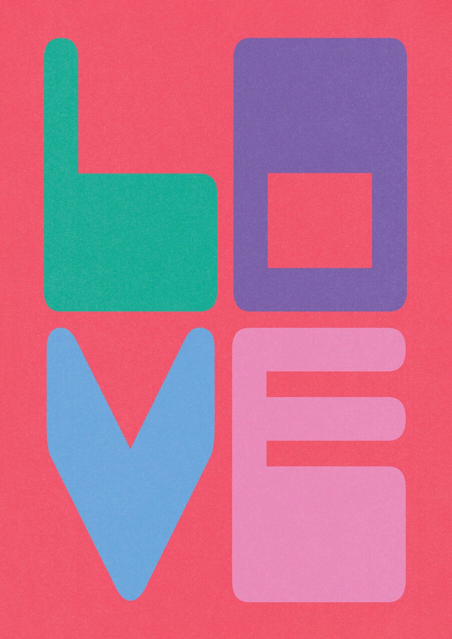 LOVE by graphic artist Paul Scott.  Printed on Heavyweight archival 260gsm matte paper using fade resistant inks. 100% cotton rag , Acid-Free. Design available in 5 colour options.