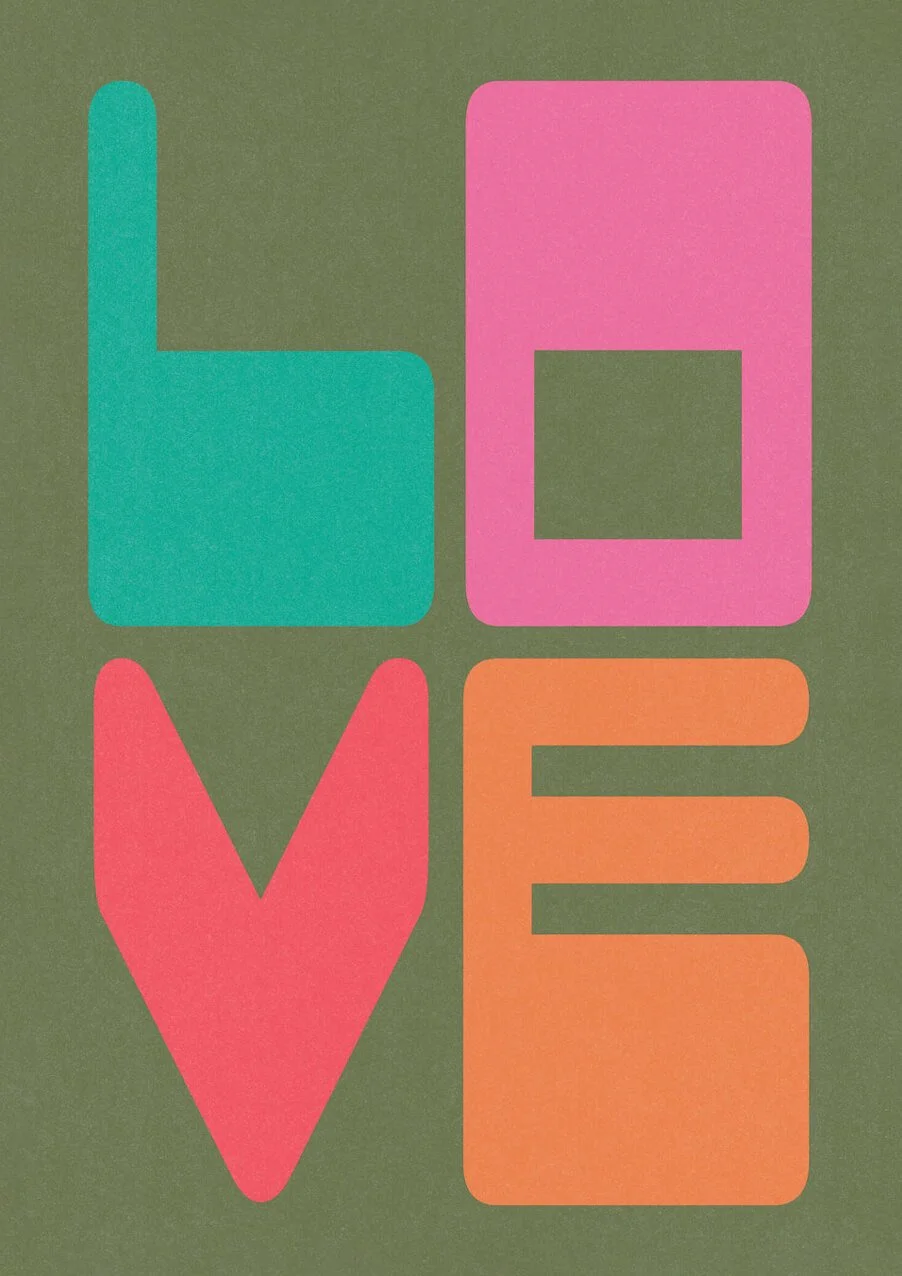 LOVE by graphic artist Paul Scott.  Printed on Heavyweight archival 260gsm matte paper using fade resistant inks. 100% cotton rag , Acid-Free. Design available in 5 colour options.