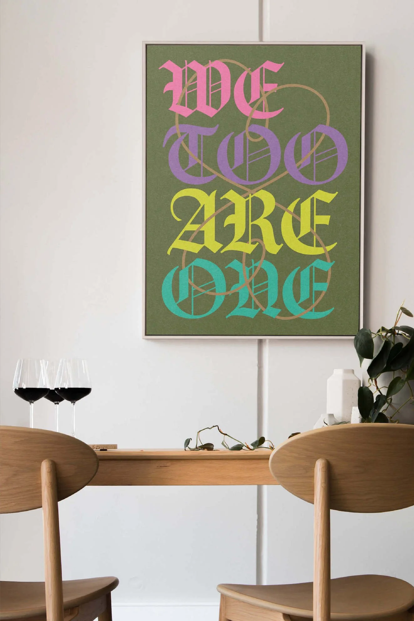 WEtooareONE by graphic artist Paul Scott.  Printed on Heavyweight archival 260gsm matte paper using fade resistant inks. 100% cotton rag , Acid-Free. Design available in 4 colour options.