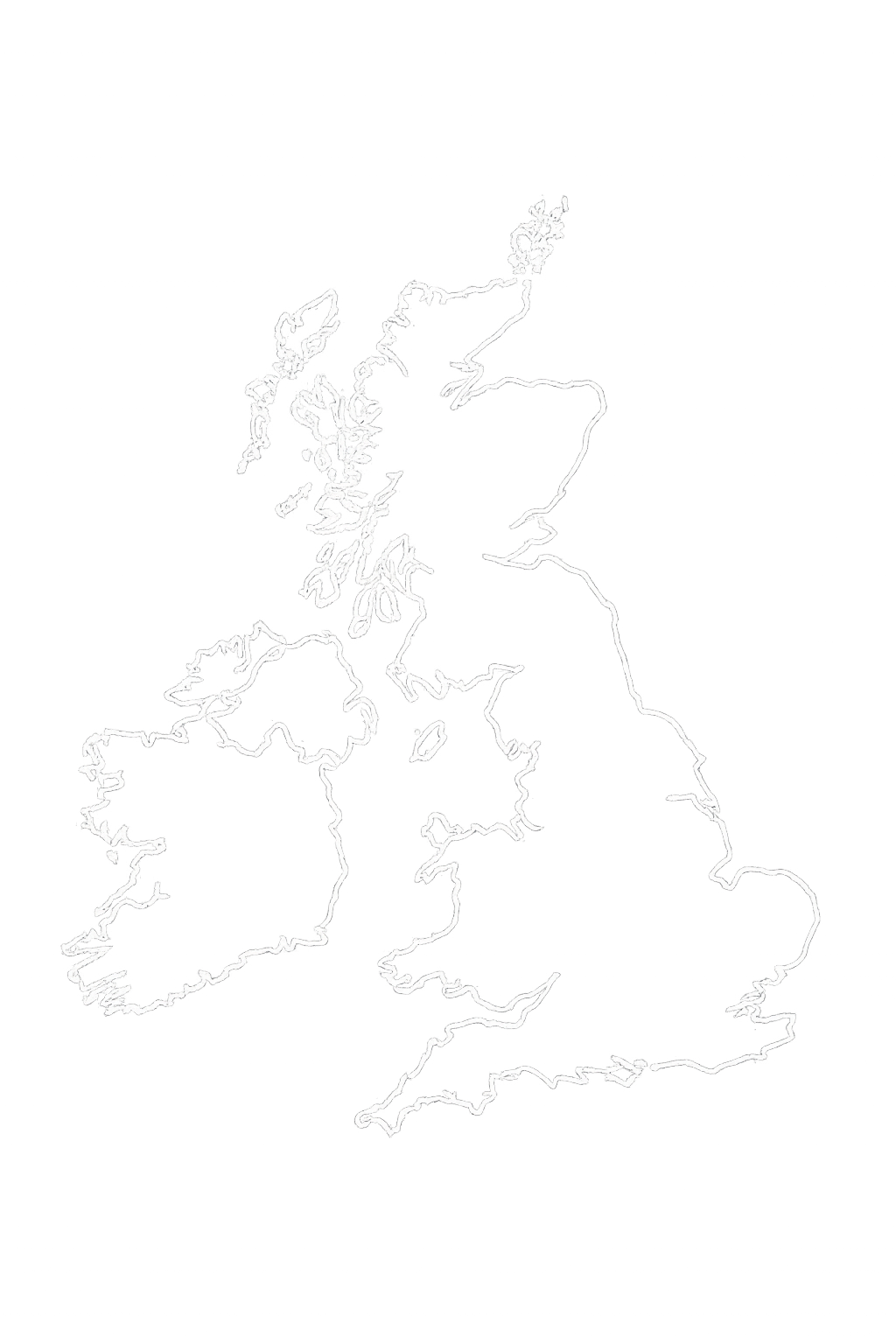 A map of the UK showing where PG Lighting operate, including Surrey, Chelsea, Cheshire, Scotland and the whole of the UK