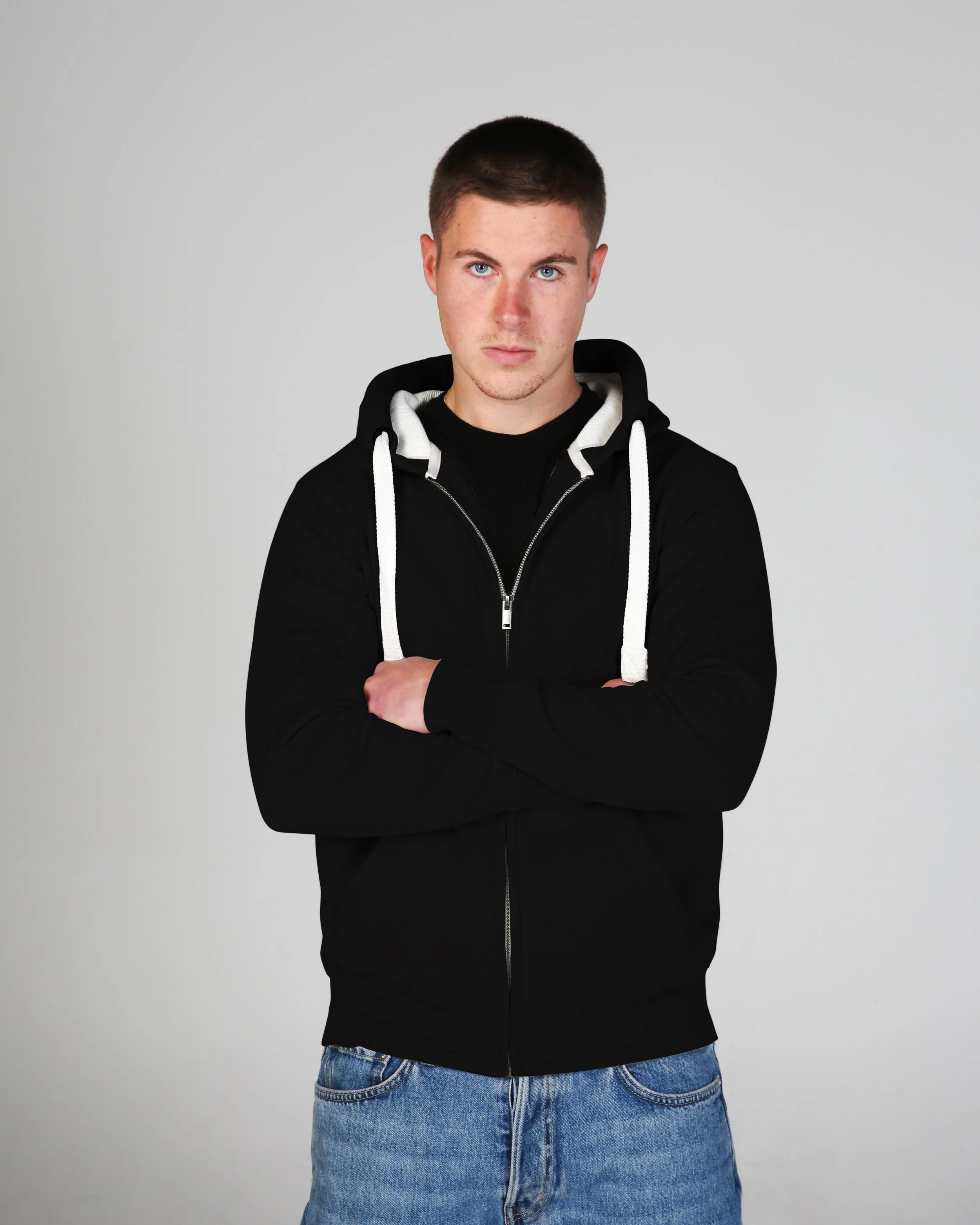 Brand Me Up Full Zip Contrast Hoodie Black