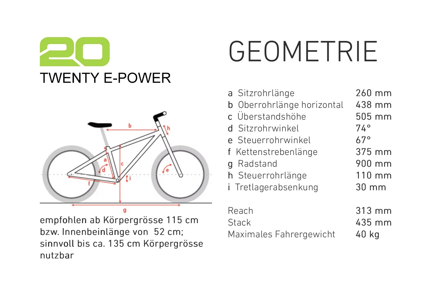 Geometrie 20" Ben-e-bike Kinder E-Bike