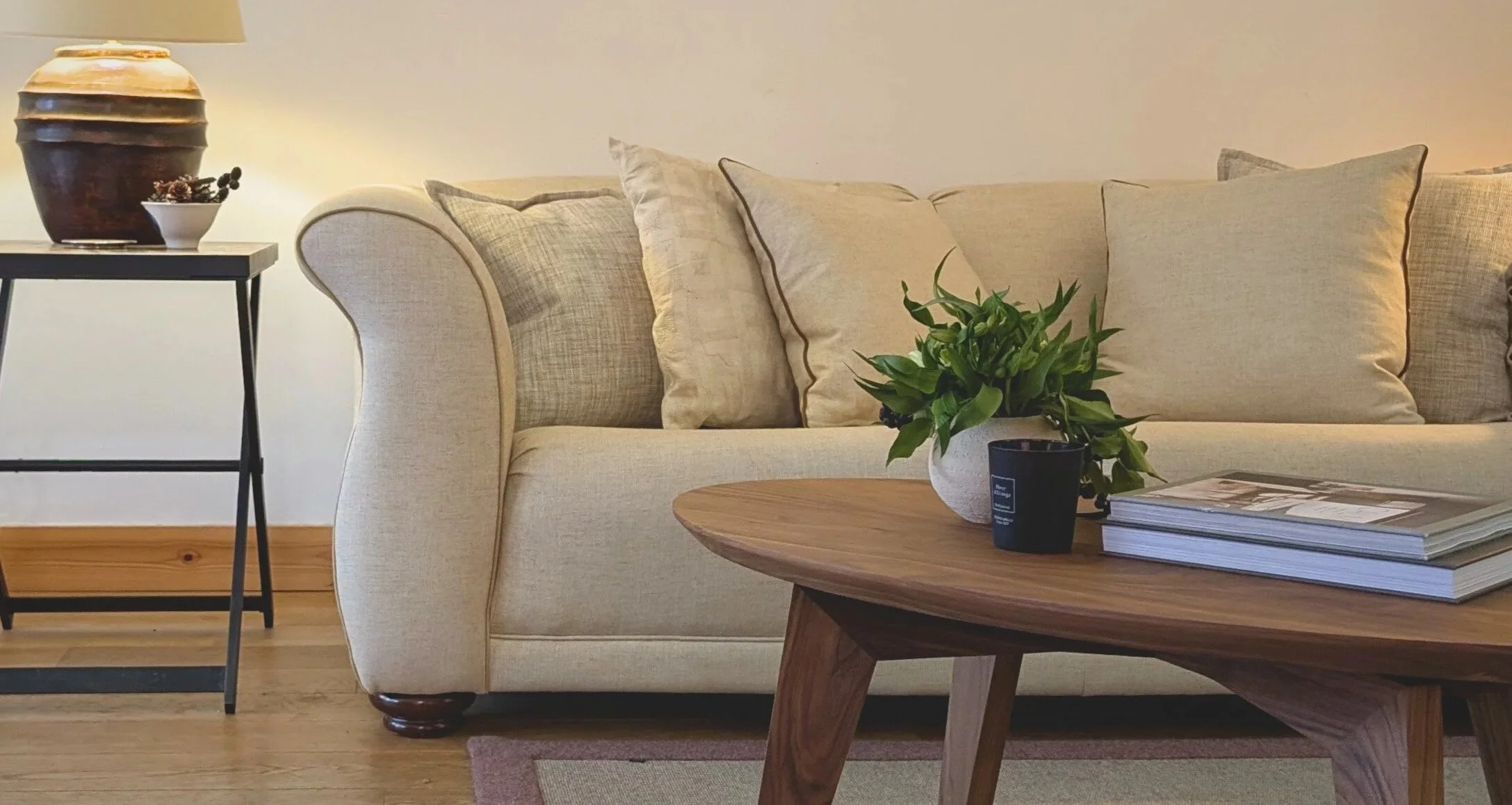 clients cream sofa reupholstered by The Clappertons