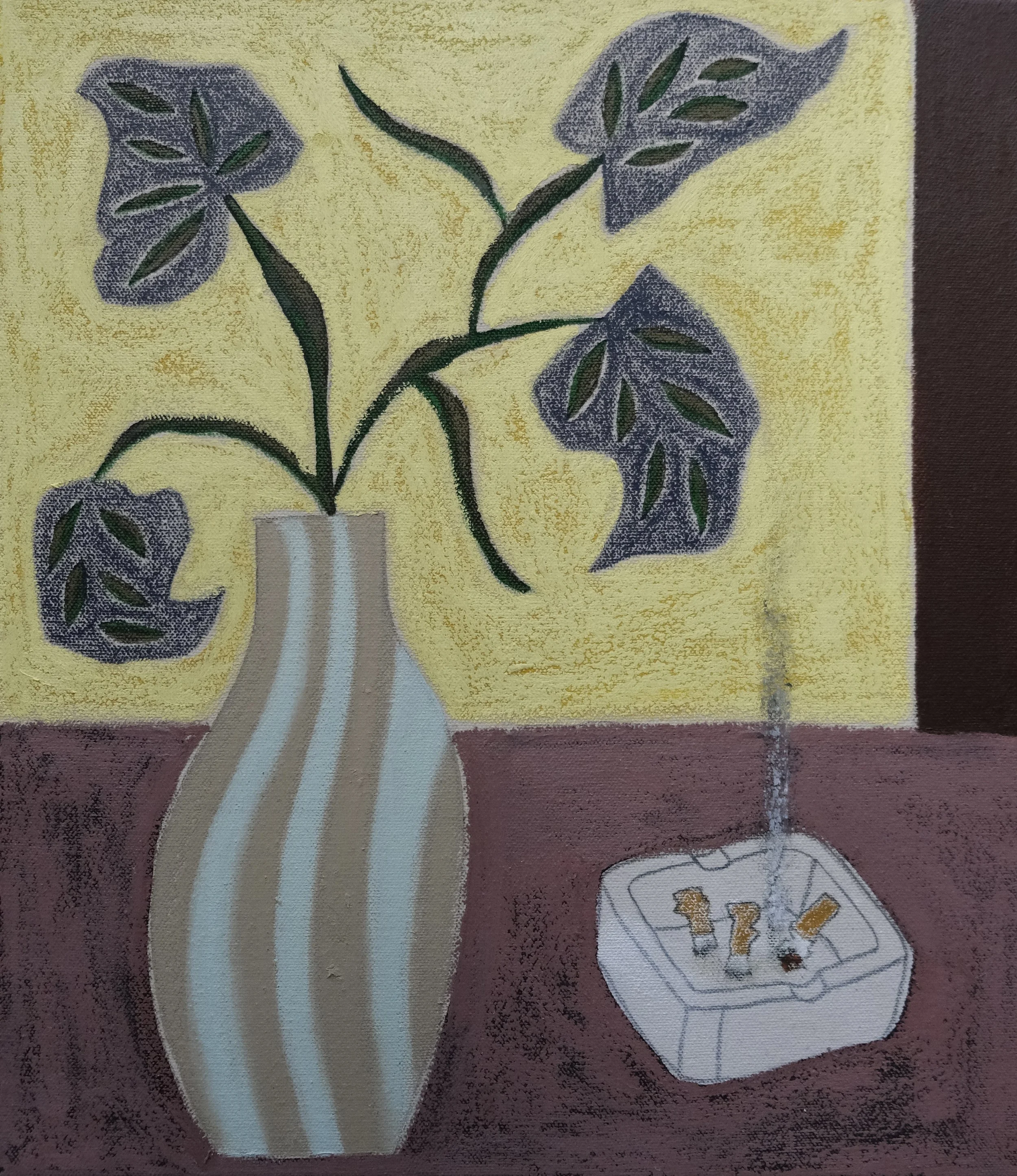 Still Life With Cigarettes: Oil on cotton,  40x35cm