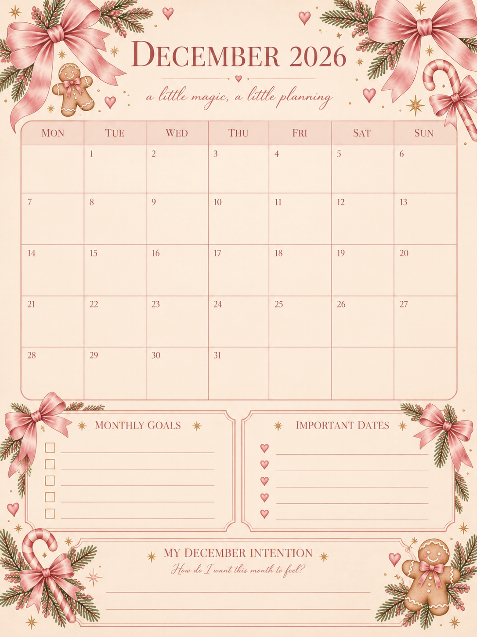 December 2026 Digital Monthly Planner 🎀