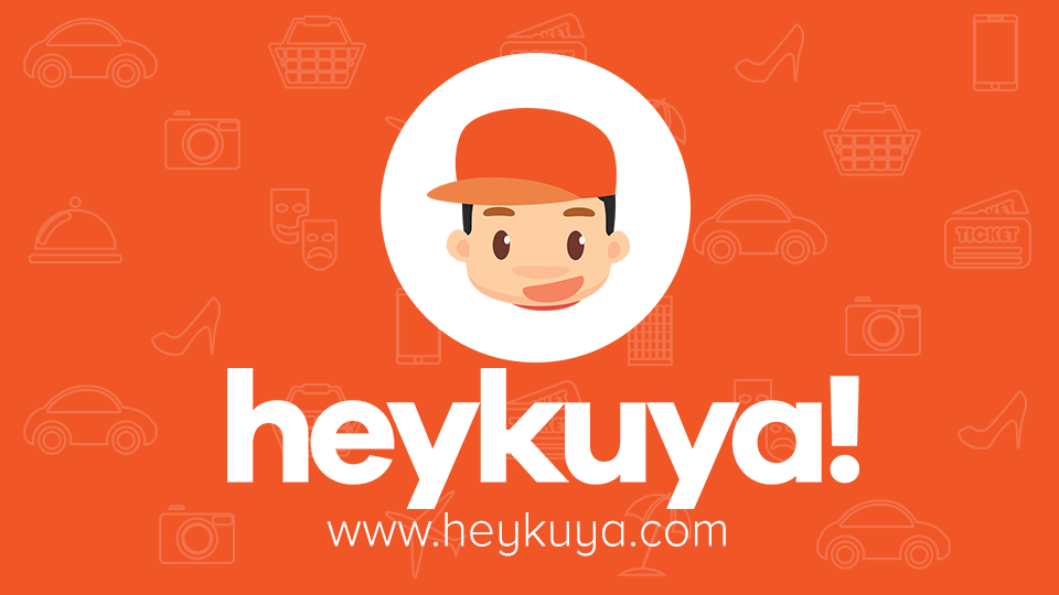 A digital graphic with an orange background and a cartoon illustration of a young boy wearing a red cap. The text reads 'heykuya!' and the website 'www.heykuya.com'.