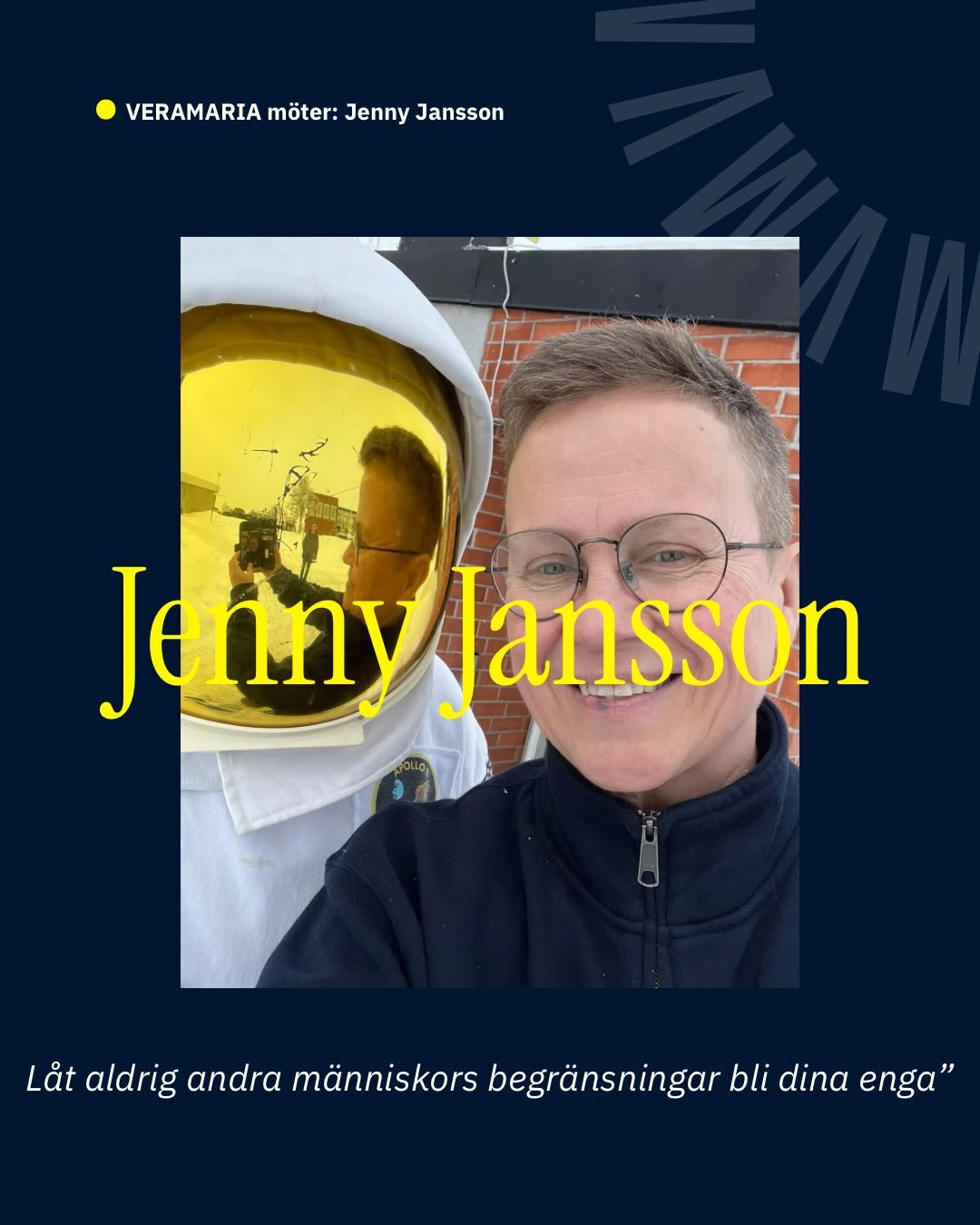 VERAMARIA m&ouml;ter Jenny Jansson! 

Med ett stort engagemang f&ouml;r h&auml;lsa, l&auml;rande och m&auml;nniskors utveckling vill Jenny inspirera fler att v&aring;ga dr&ouml;mma stort och tro p&aring; sin egen f&ouml;rm&aring;ga.

I v&aring;r inte
