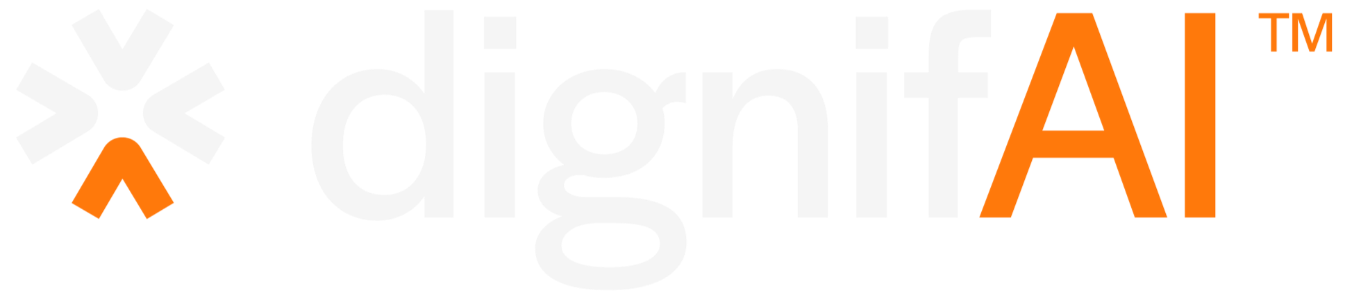 The logo of dignifAI features the word dignif in white and "AI" in orange, with a stylised icon resembling a snowflake or asterisk in white and orange to the left.