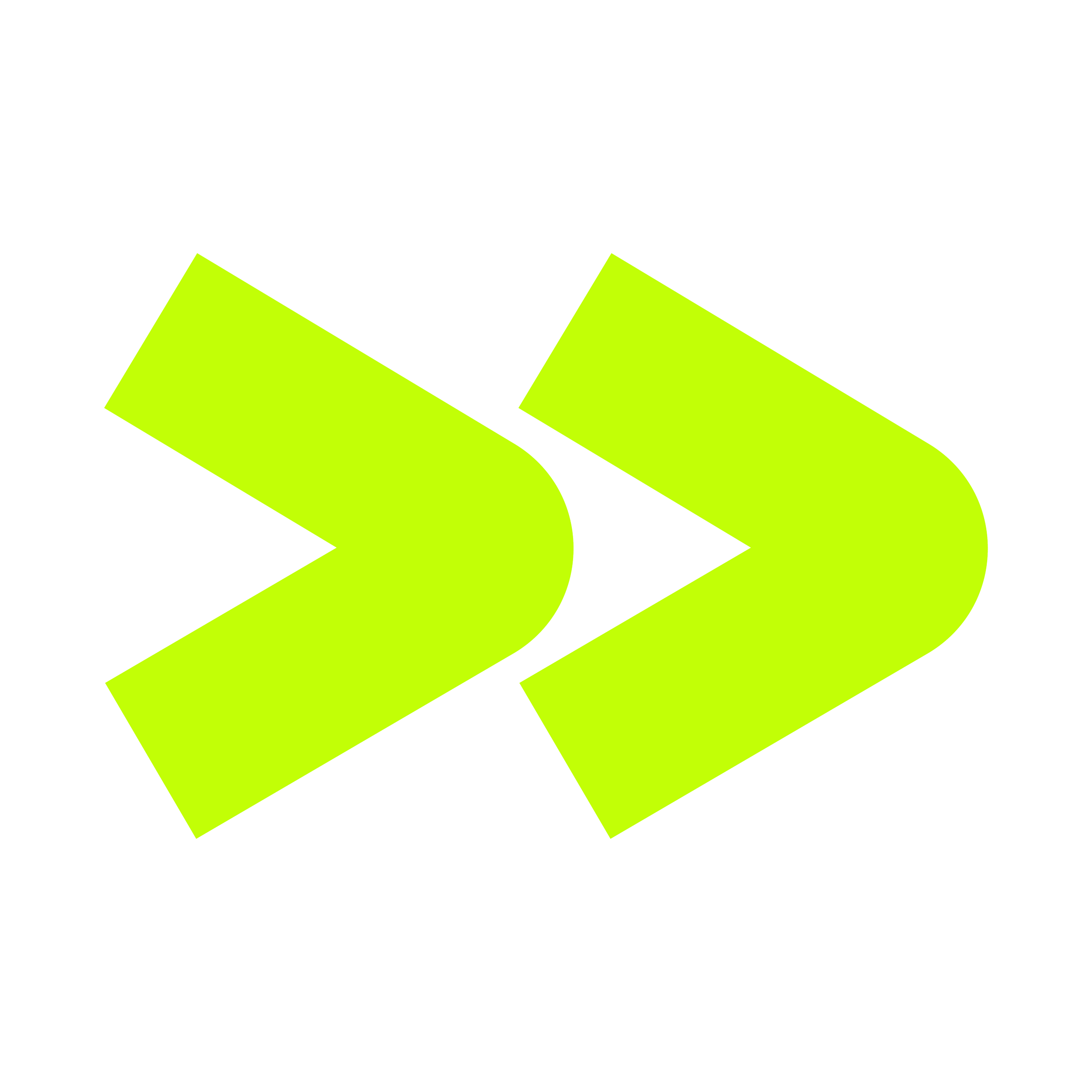 Bright green logo consisting of two abstract arrows pointing to the right, overlapping slightly, on a clear background.