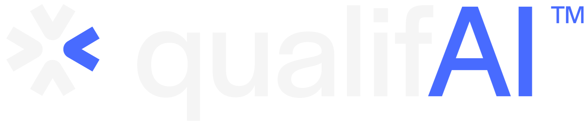 Logo of qualifAI with a circular symbol of white and blue arrows and the text 'qualifAI' in white and blue.