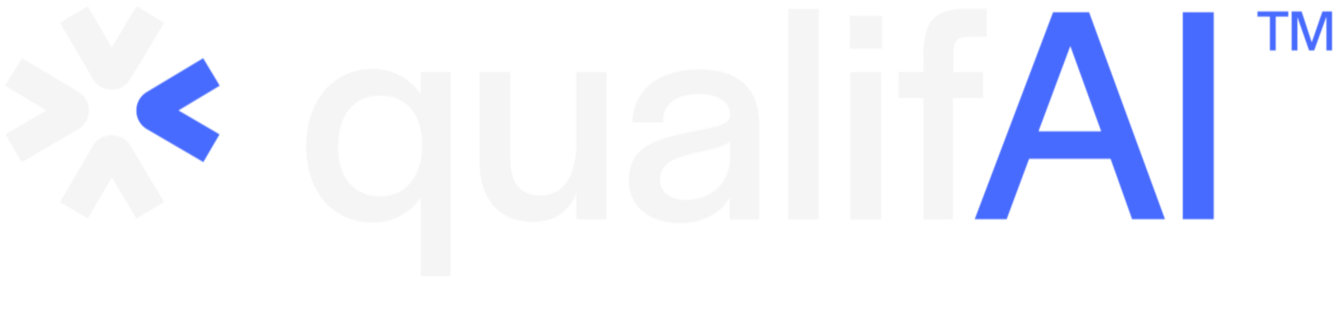 Logo of qualifAI with a circular symbol of white and blue arrows and the text 'qualifAI' in white and blue.