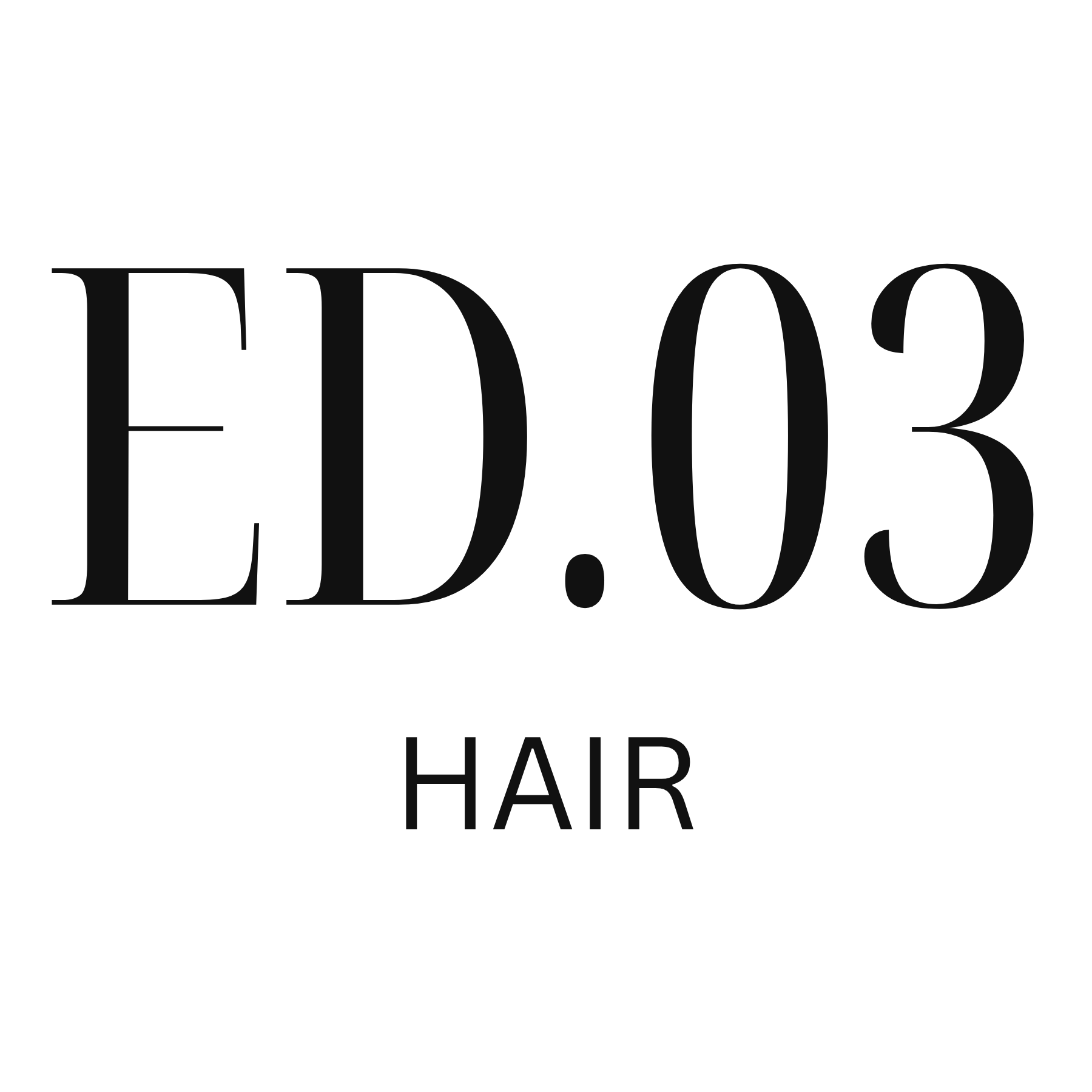ED.03 Hair logo in black and grey for premium hair salon branding.