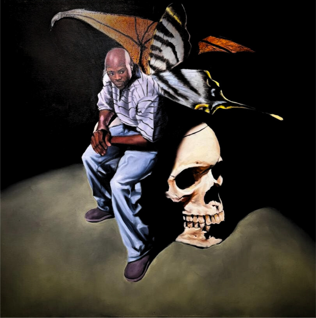 Preso em minha própria mortalidade, questiono a paz e adoro a guerra, 2025
—
Óleo sobre tela
100 x 100 cm