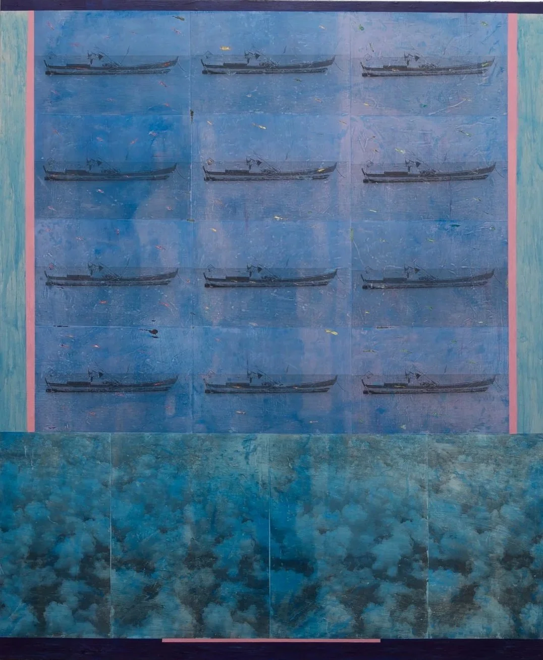 Dança das canoas, 2026
—
Transferência de fotografia e tinta acrílica sobre tela
120 x 100 cm