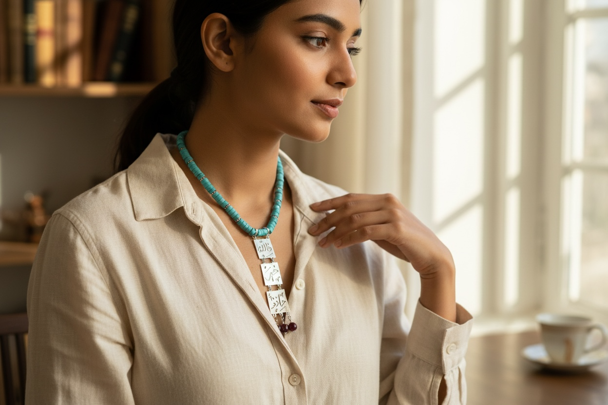 ABÈRA | Turquoise Guardian Words Necklace قلادة كلمات الحفظ بالفيروز