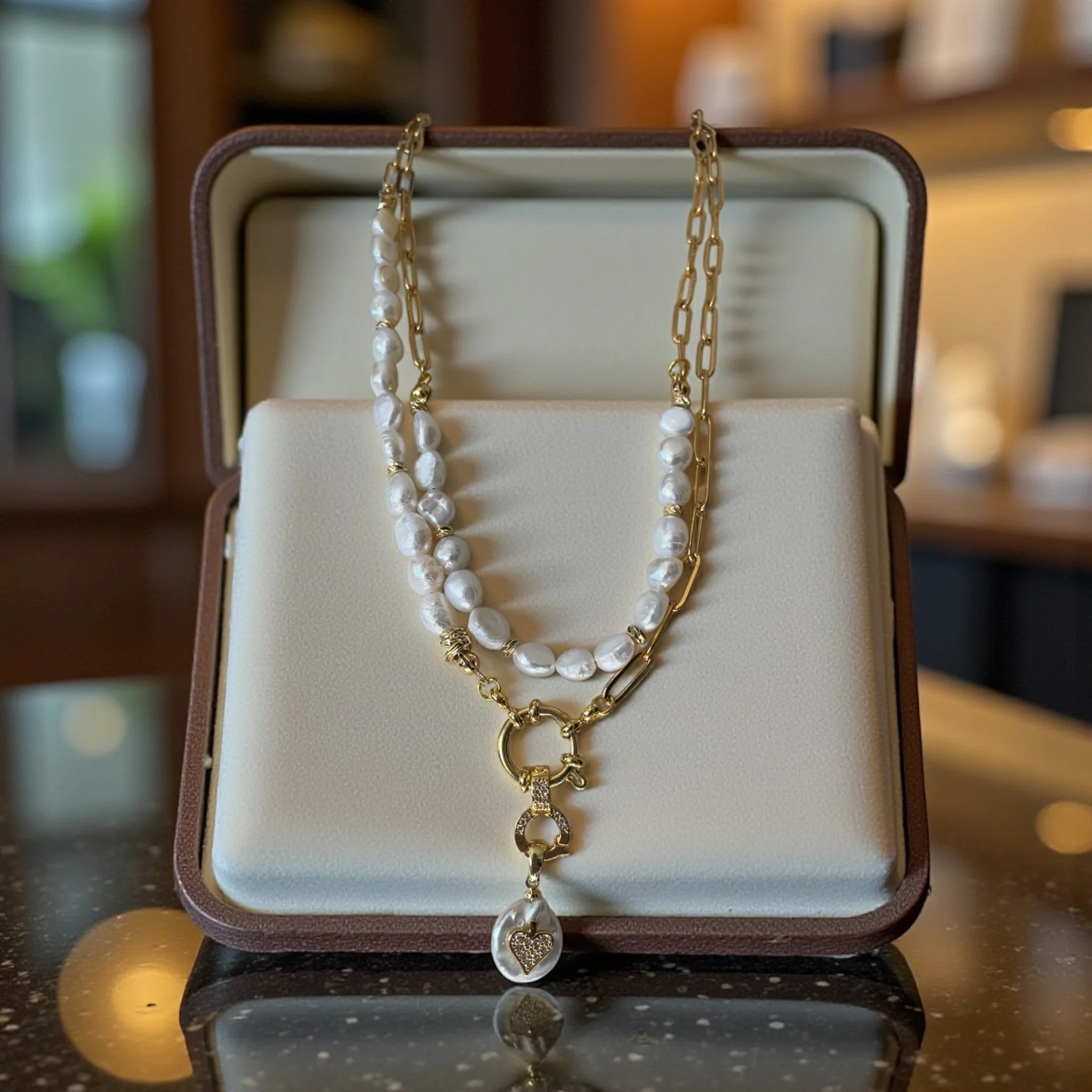 ABÈRA | Golden Pearl Necklace — عقد اللؤلؤ الذهبي