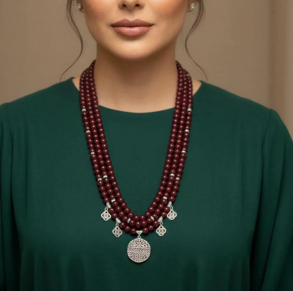 ABÈRA | Burgundy Heritage Necklace قلادة التراث العنابي