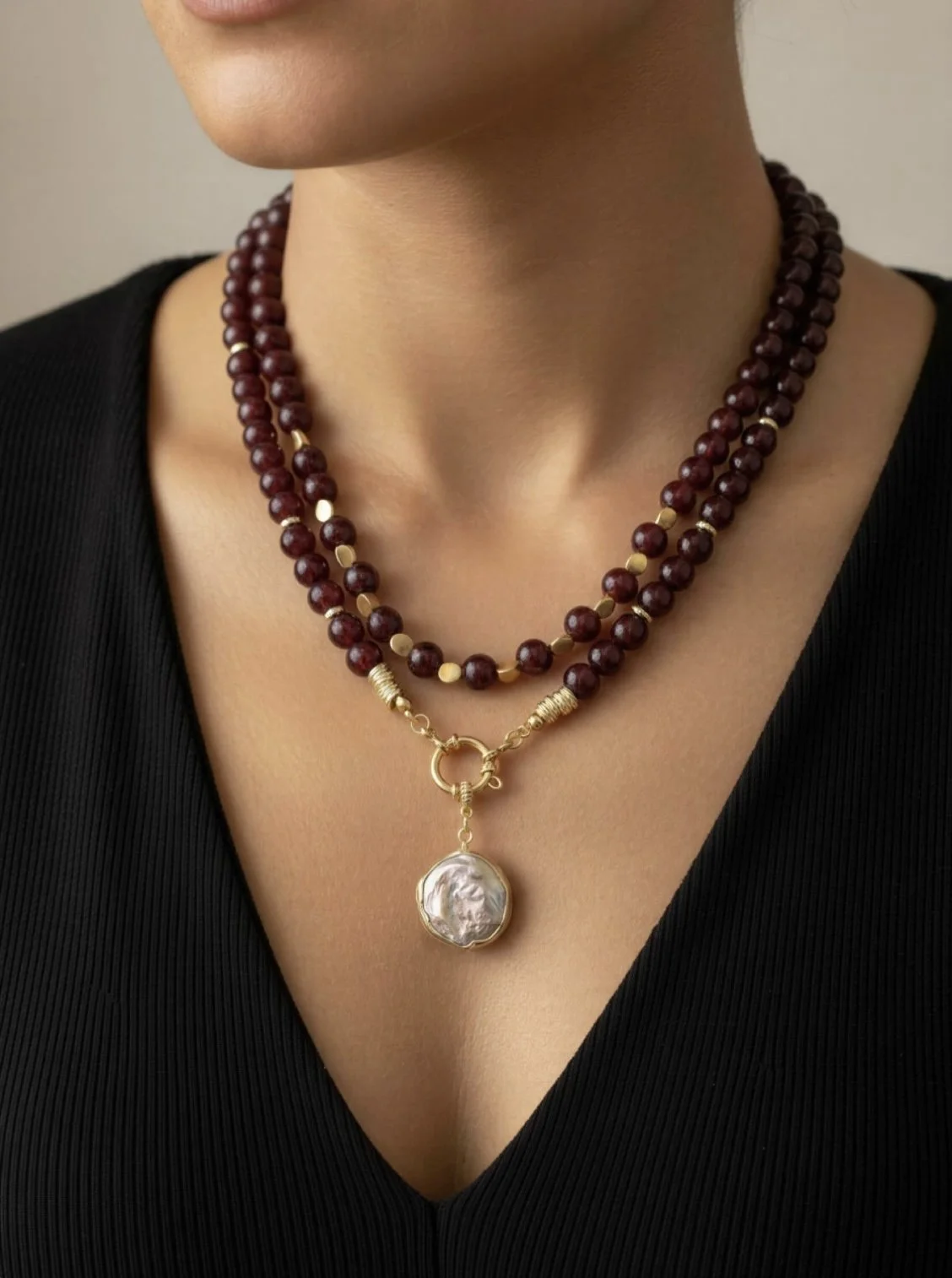 ABÈRA | Burgundy Pearl Necklace — عقد اللؤلؤ العنّابي