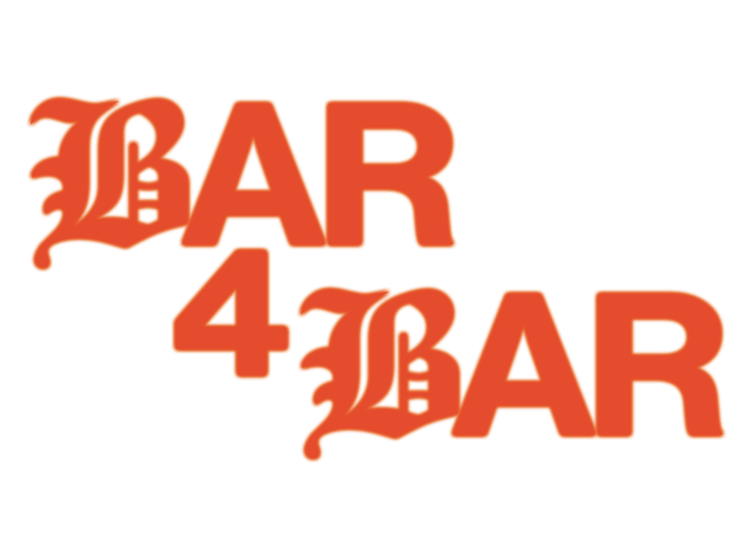 Bar4Bar logo lock up version 1. The text is staggered in a staircase style, mimicking the artist's speaking cadence.