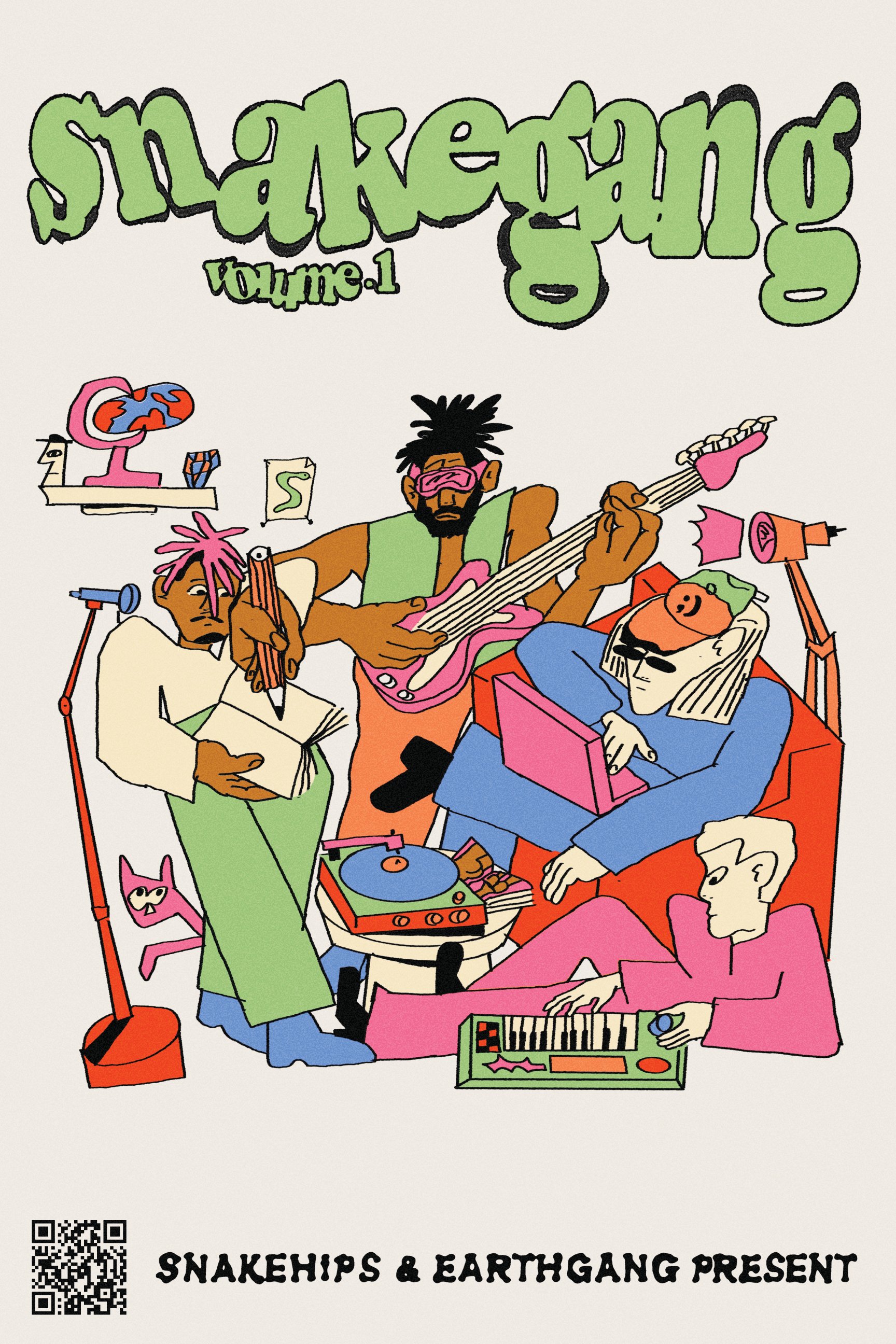 A poster with SNAKEGANG's cover art with a QR code leading viewers to pre-save the EP.