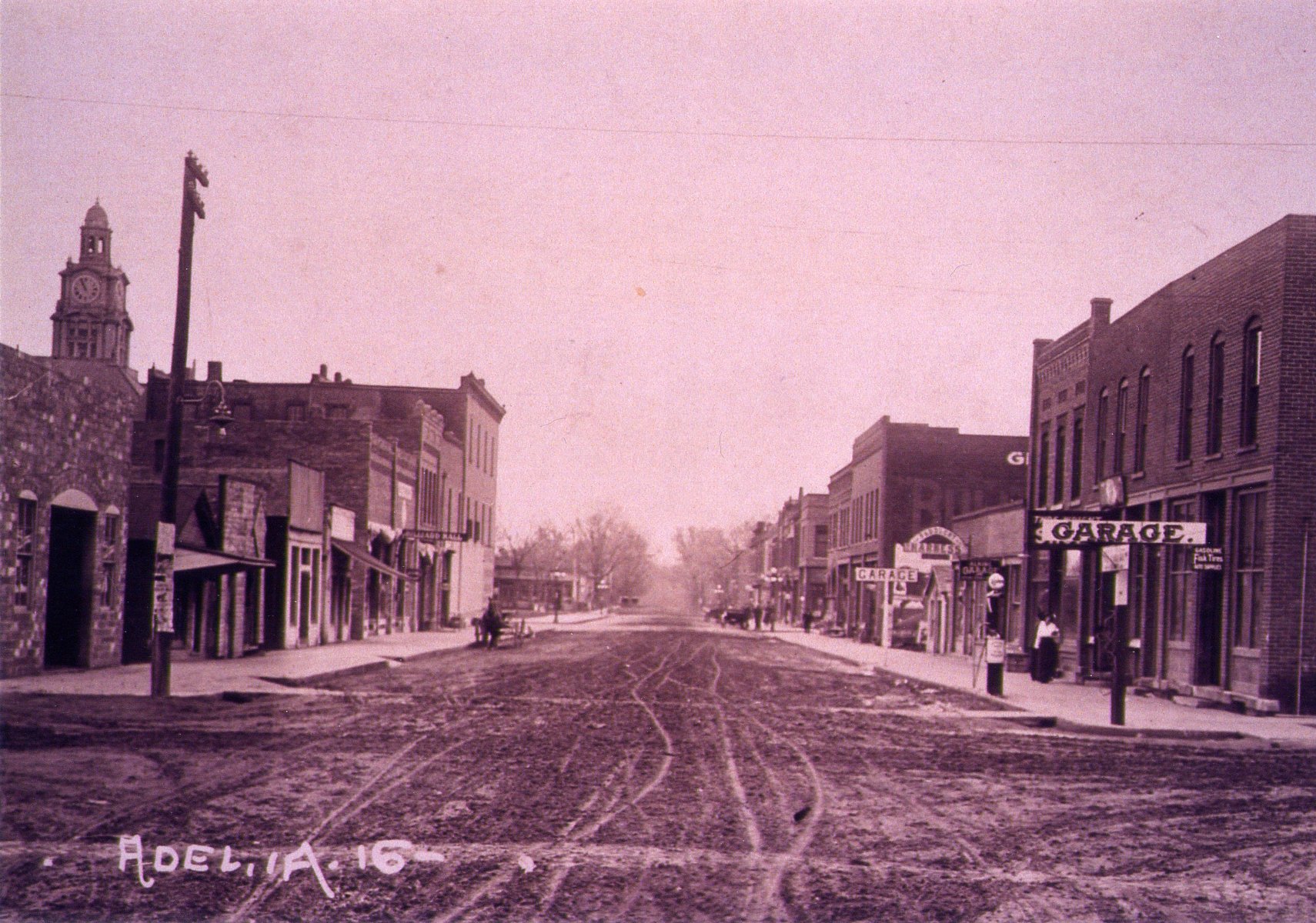 Adel's main street with dirt roads from the East