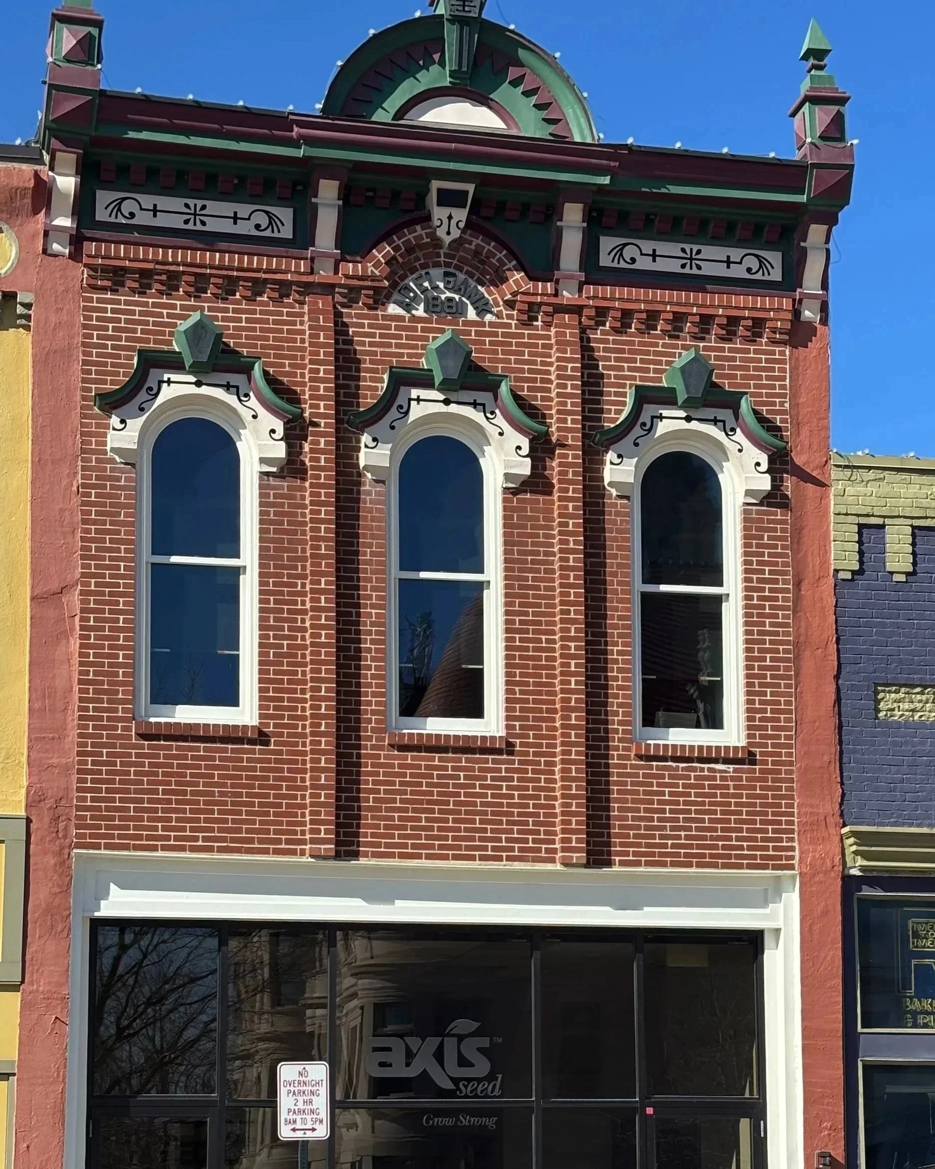 Axis Seed business located in same bank building with 3 long windows