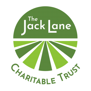 Logo for The Jack Lane Charitable Trust with green circular background, white text, and stylized green fields.