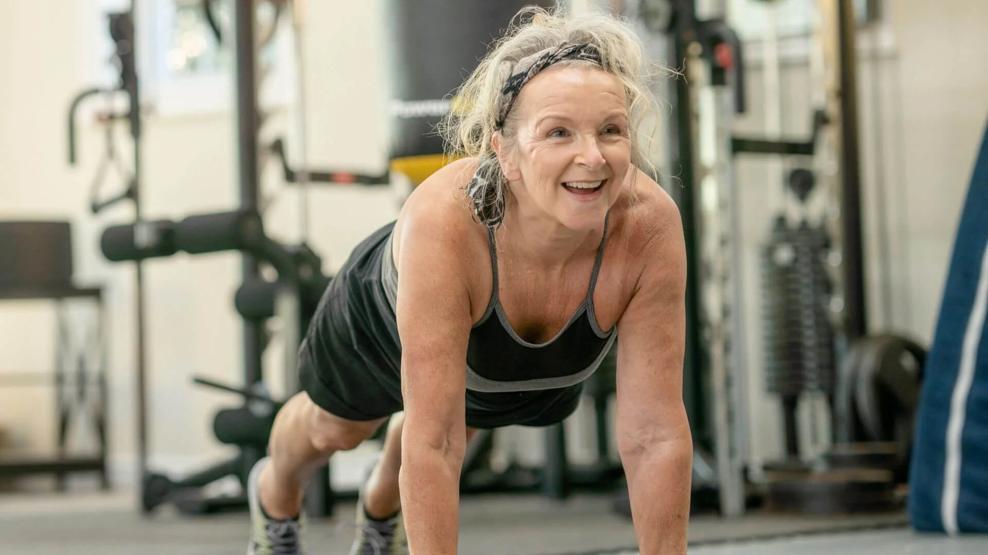 woman happily working out