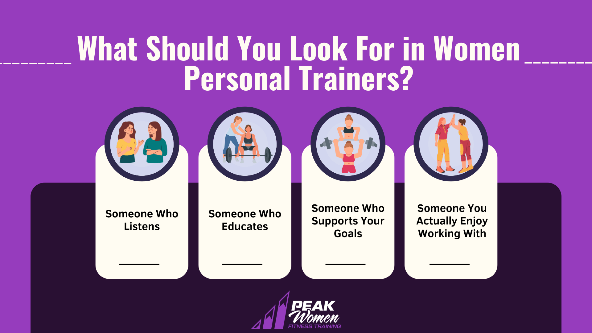 graphic showing what you should look for in a woman personal trainer