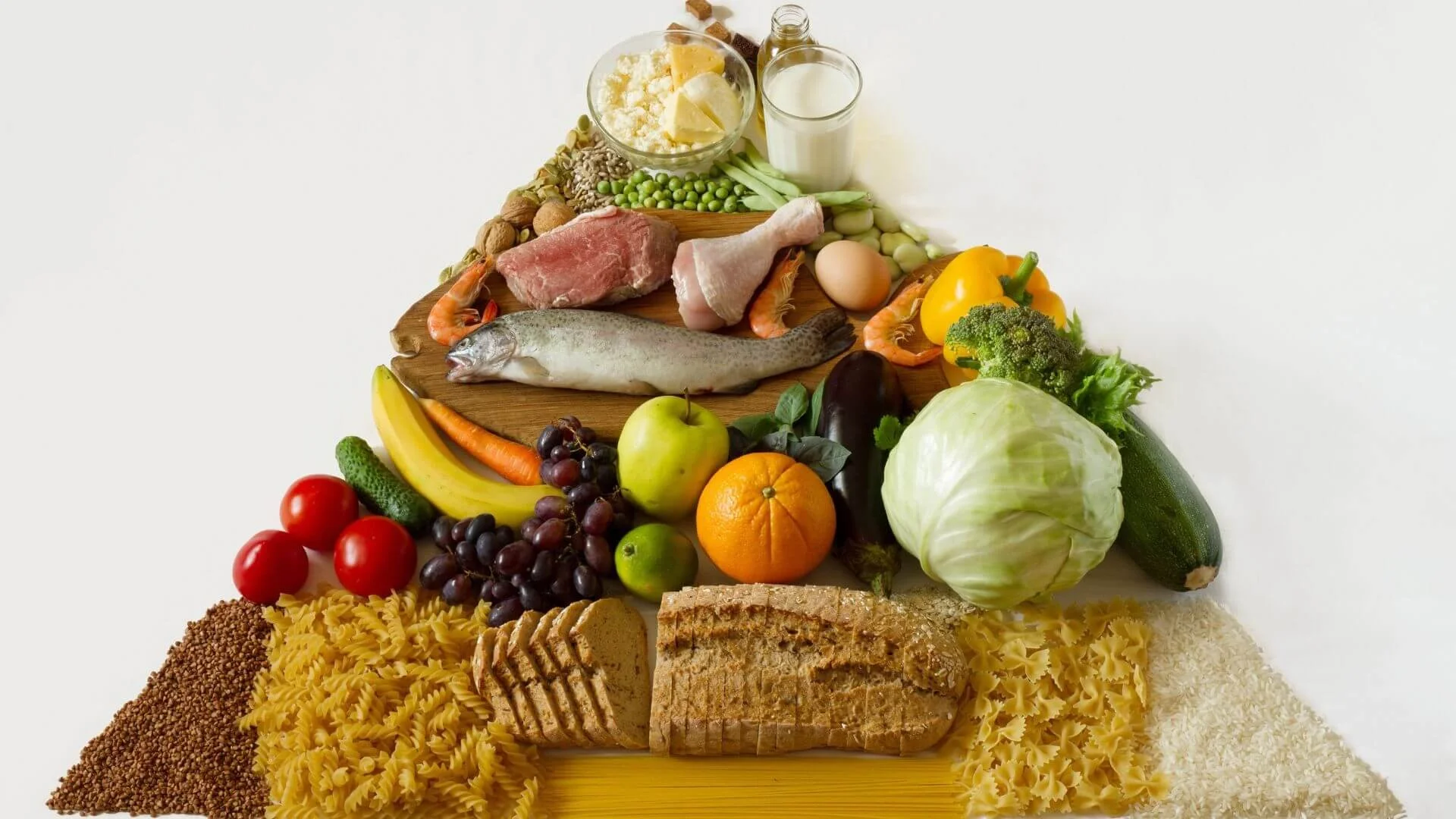 the food pyramid shown with real food