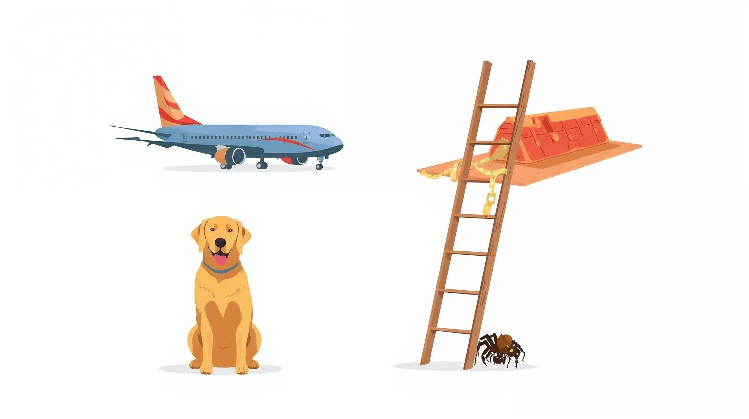 picture of dog plane and ladder